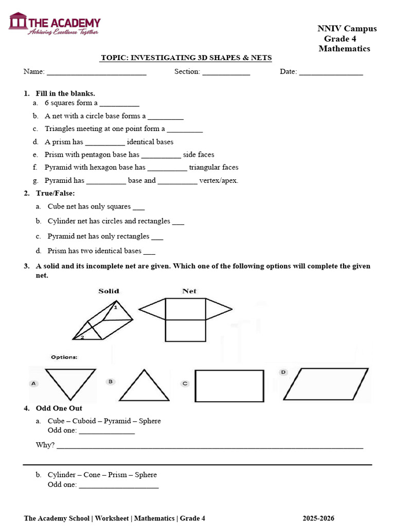 3D Shapes Investigation and Nets Worksheet | PDF | Triangle | Shape