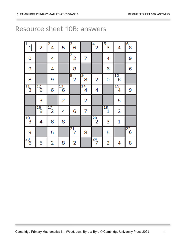 Prim Maths 6 2ed Tr Resource Sheet Answers 10b | PDF