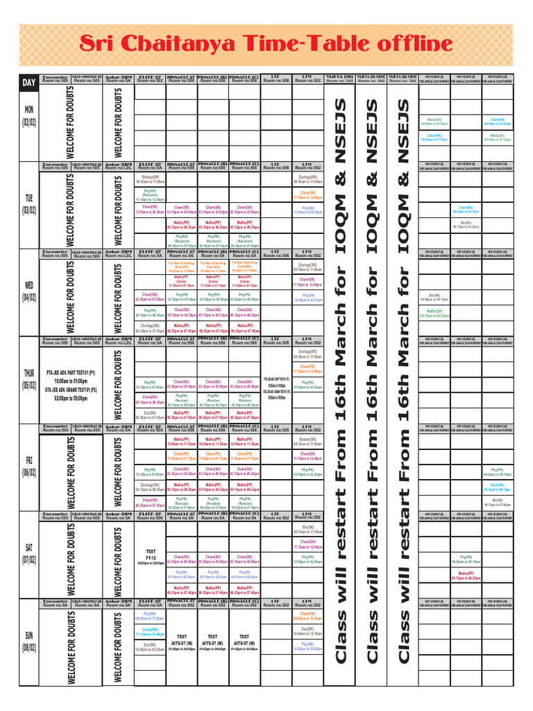 TIME TABLE 02.02.2026 TO 08.02.2026 | PDF | Student Assessment And ...