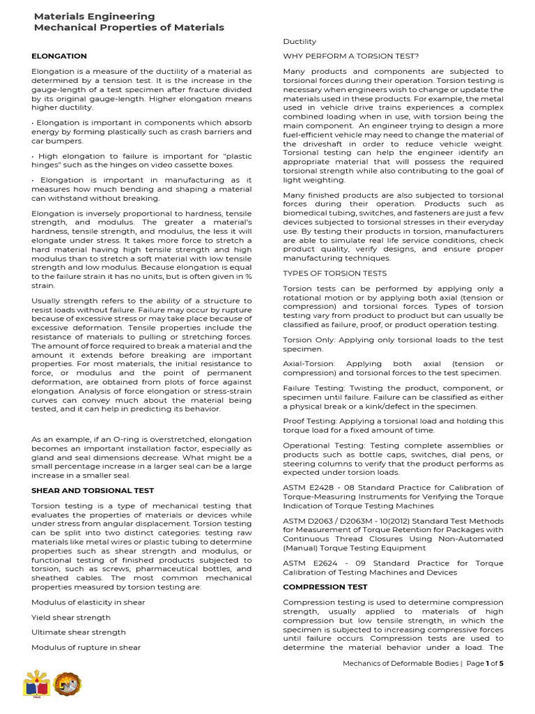 Mechanical Properties of Materials | PDF | Ductility | Strength Of ...