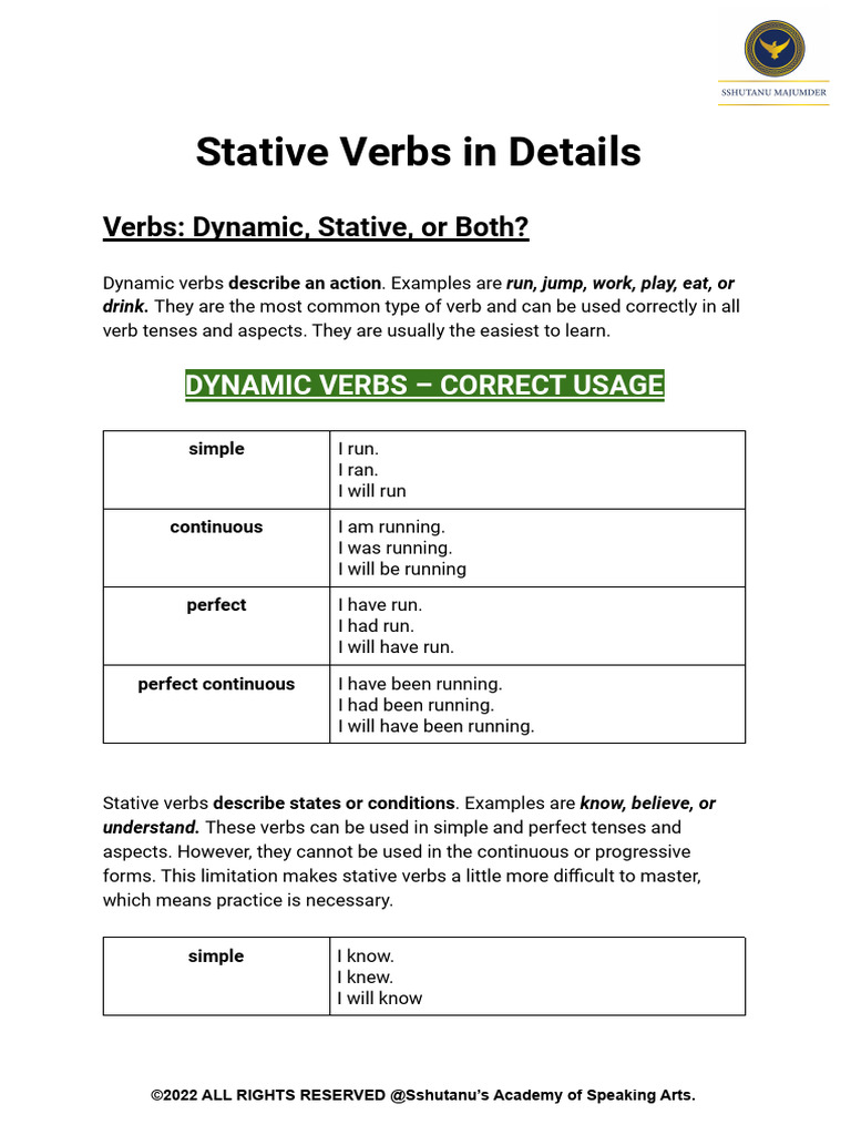 Stative Verbs in Details. | PDF | Syntax | Linguistic Typology