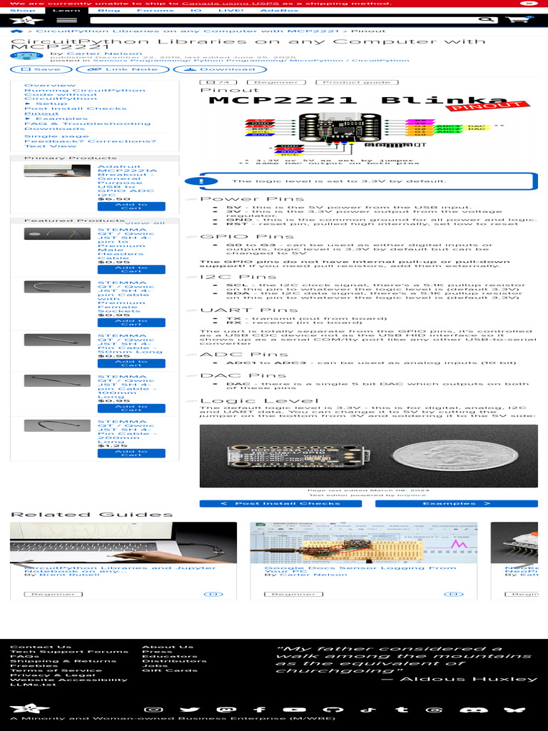 Pinout CircuitPython Libraries on Any Computer With MCP2221 Adafruit ...