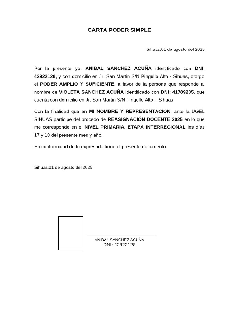 Carta Poder Simple - Anibal | PDF