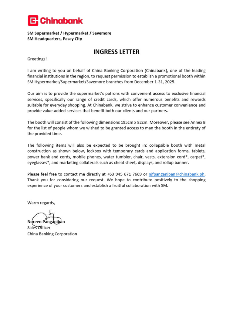[Sm] Ingress Letter and Endorsement Letter | PDF