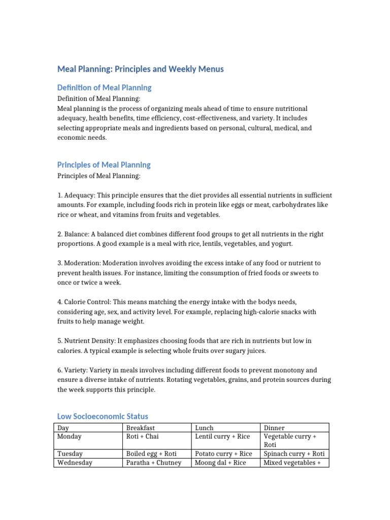 Meal Planning Principles and Menus | PDF | Foods | Vegetables