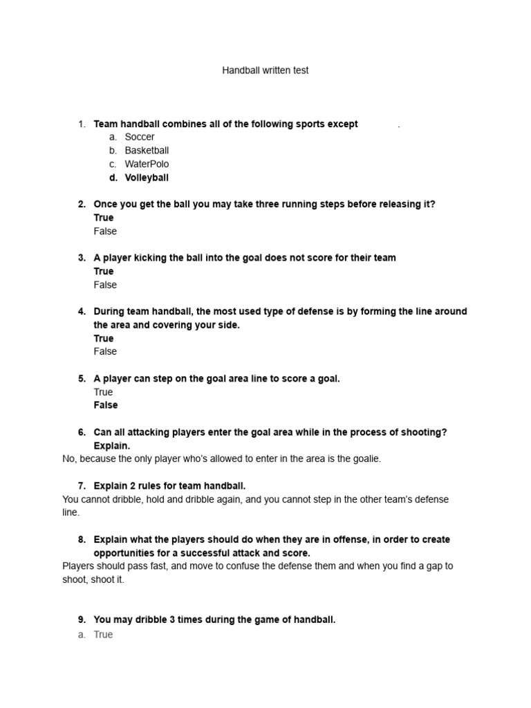 Copy of Handball Written Test | PDF