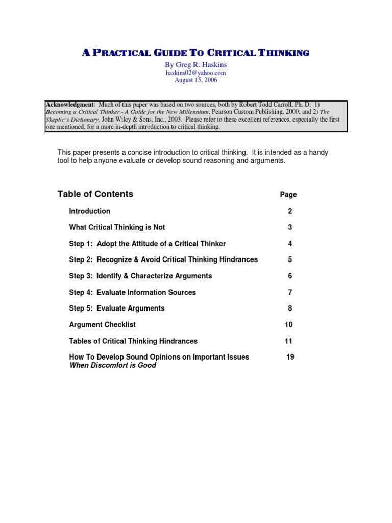 Practical Guide to Critical Thinking | PDF | Argument | Critical Thinking