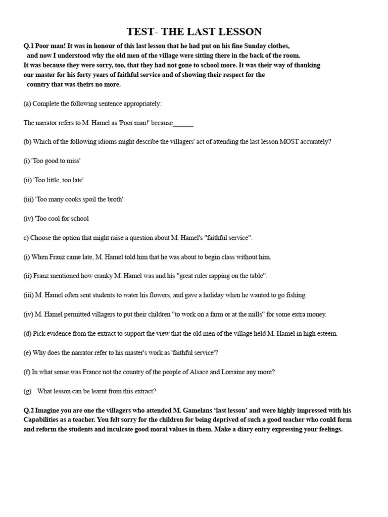 Test- The Last Lesson | PDF