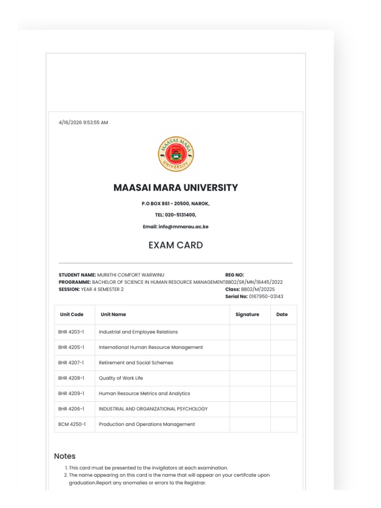4.2 Exam Card | PDF