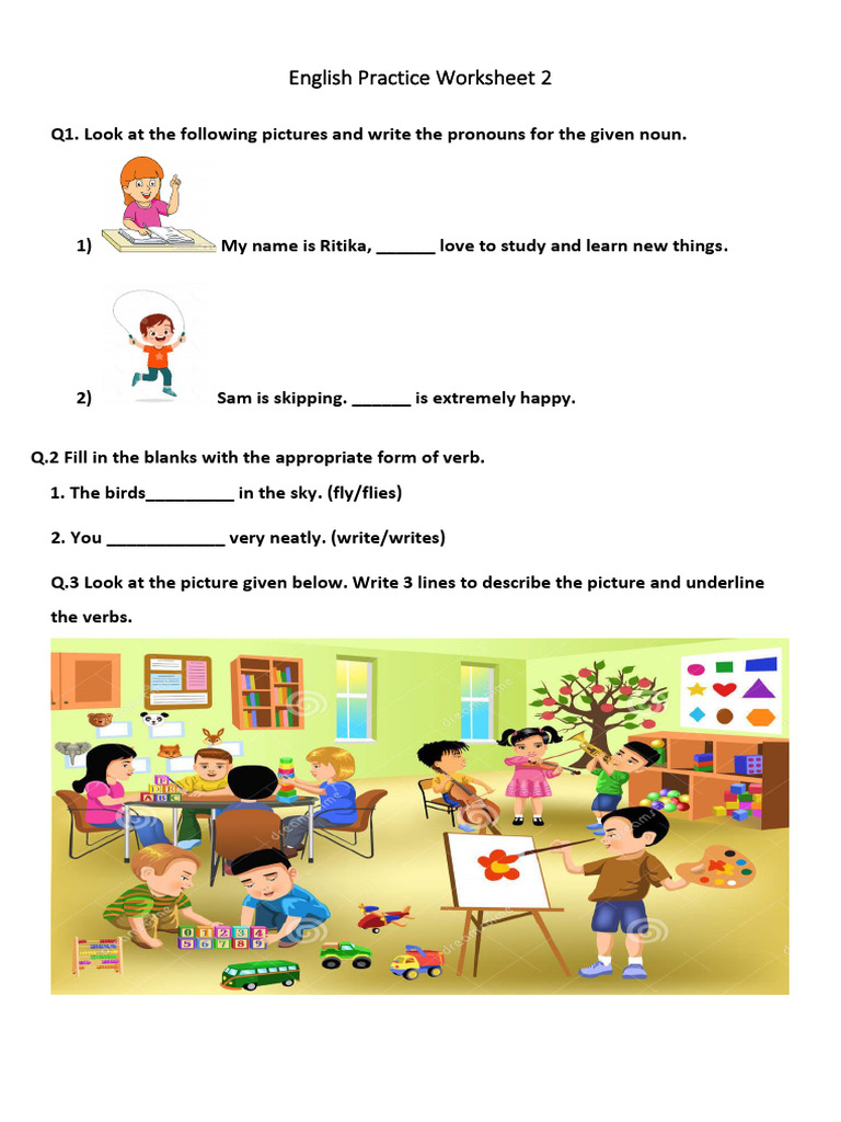English Practice Worksheet 2 Class 2 Jk | PDF