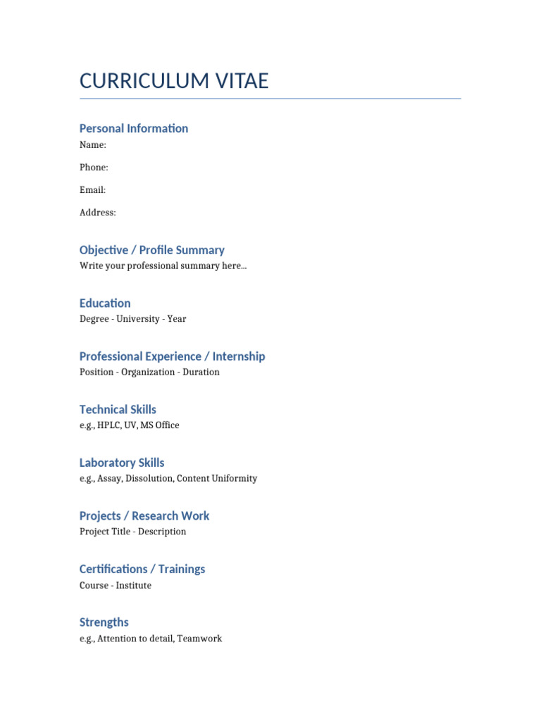 Pharmacy CV Template | PDF