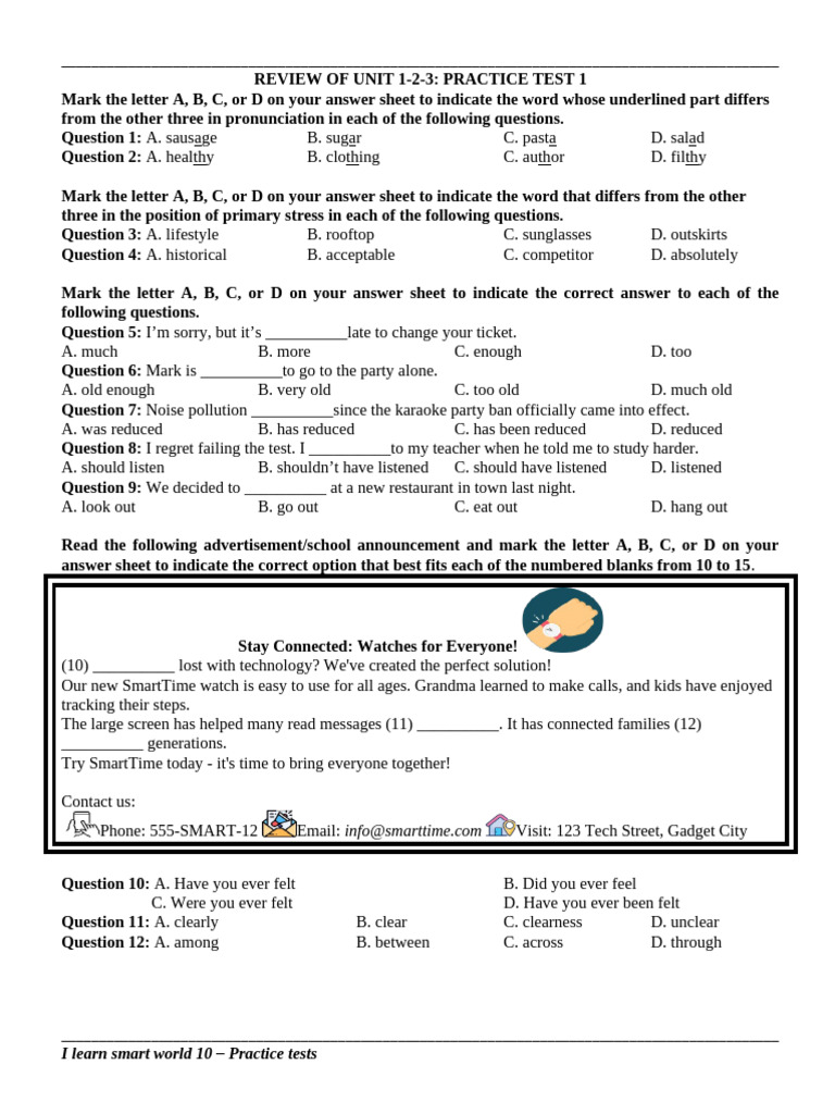 REVIEW-UNIT-1-2-3-PRACTICE-TEST-1_ | PDF | Foods | Vegetables