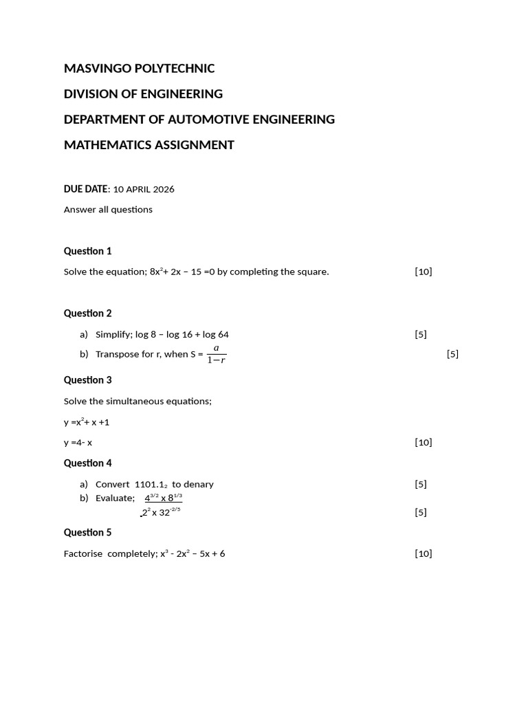 Mathematics1; 2026-1 | PDF