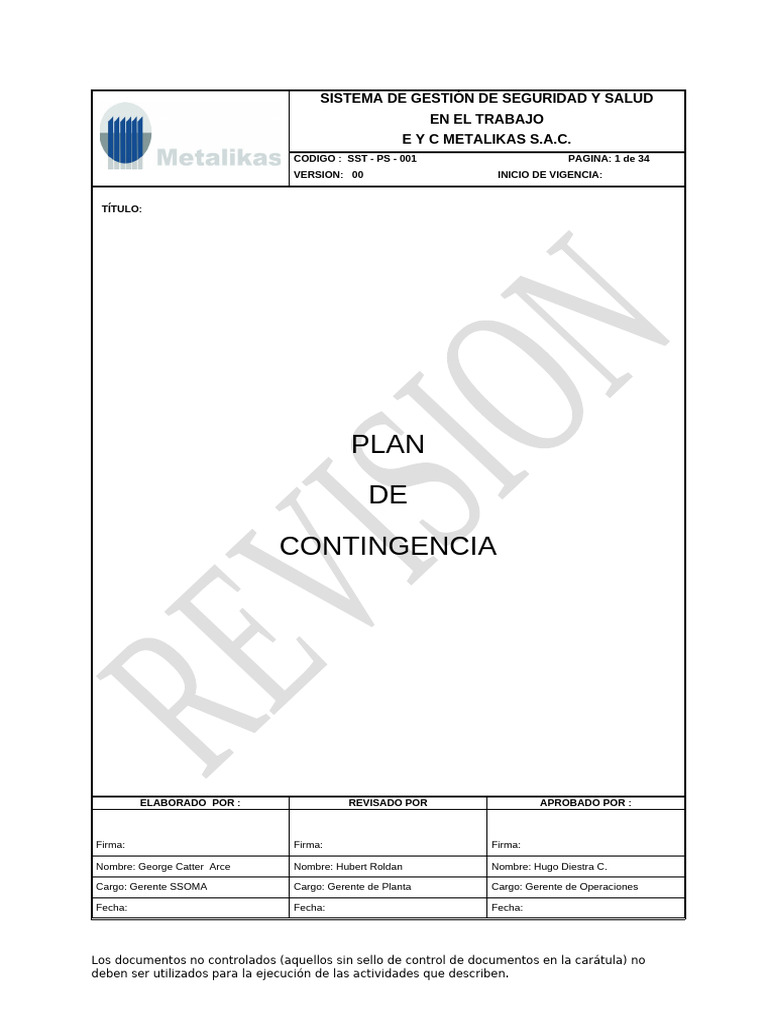 SST- PS- 001 Plan de Contingencias | PDF | Riesgo | Seguridad y salud ...