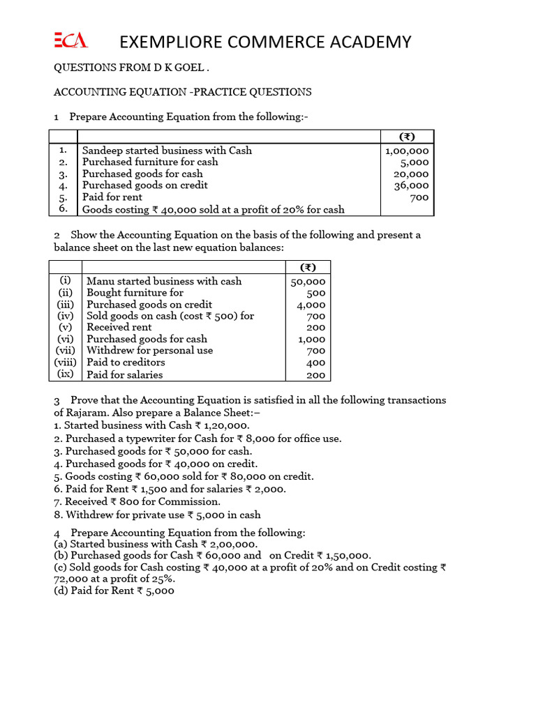 Accounting Eq Class 11 Practice Questions | PDF | Money | Financial ...
