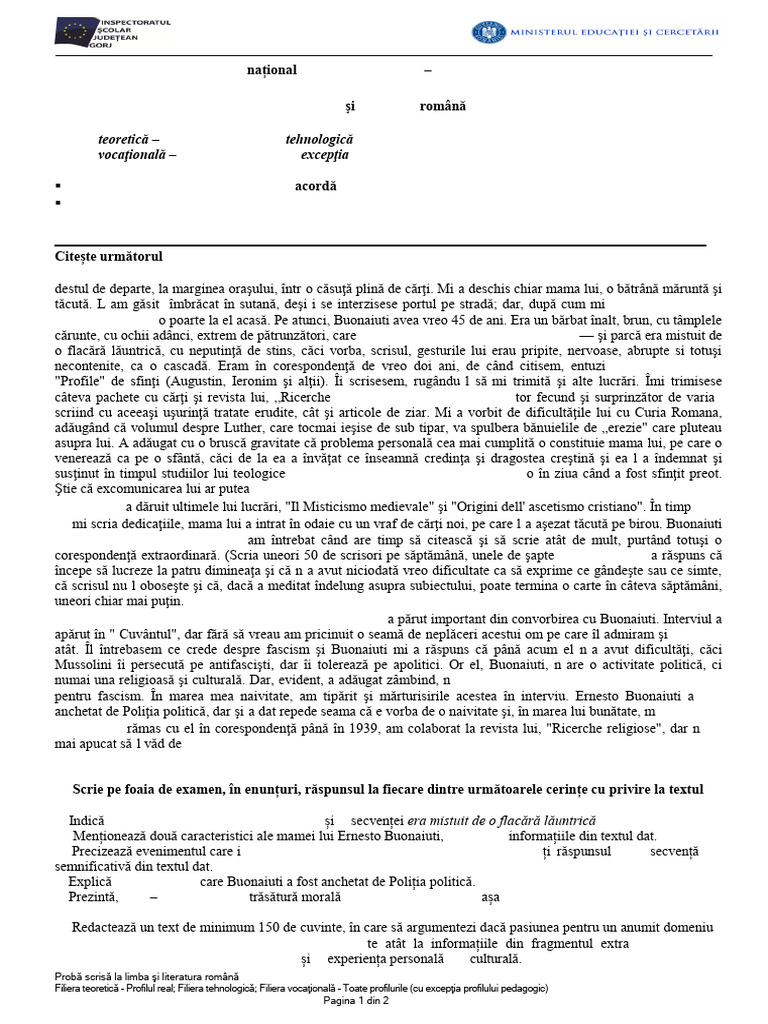 Subiecte E A Profil Real Tehnologica Vocational | PDF