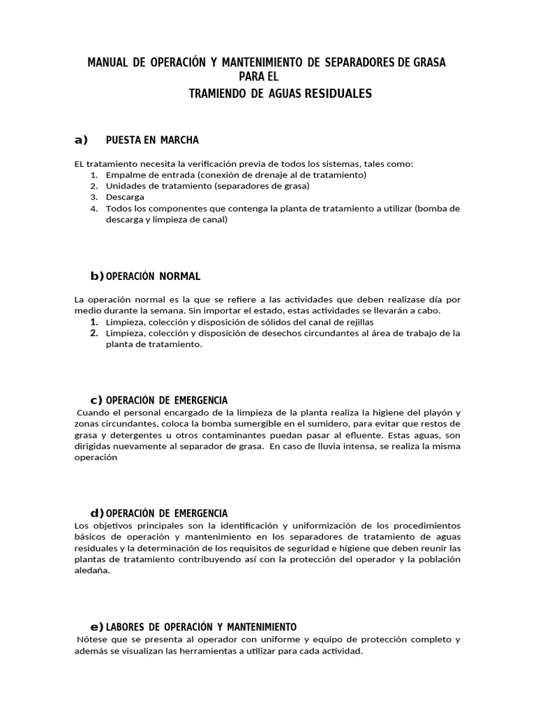 Manual de Operaciones y Mantenimiento de Planta de Efluentes | PDF ...