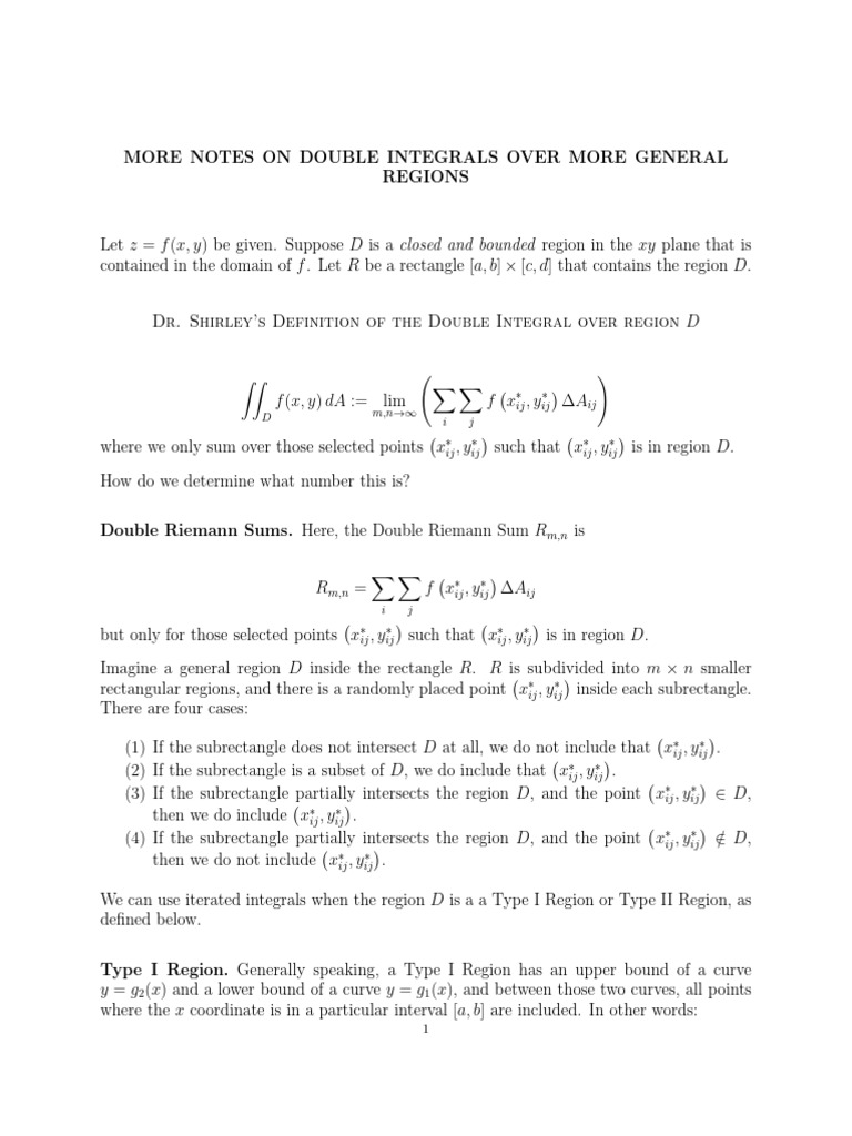 More Notes on Double Integrals Over Regions 1 | PDF | Integral | Calculus