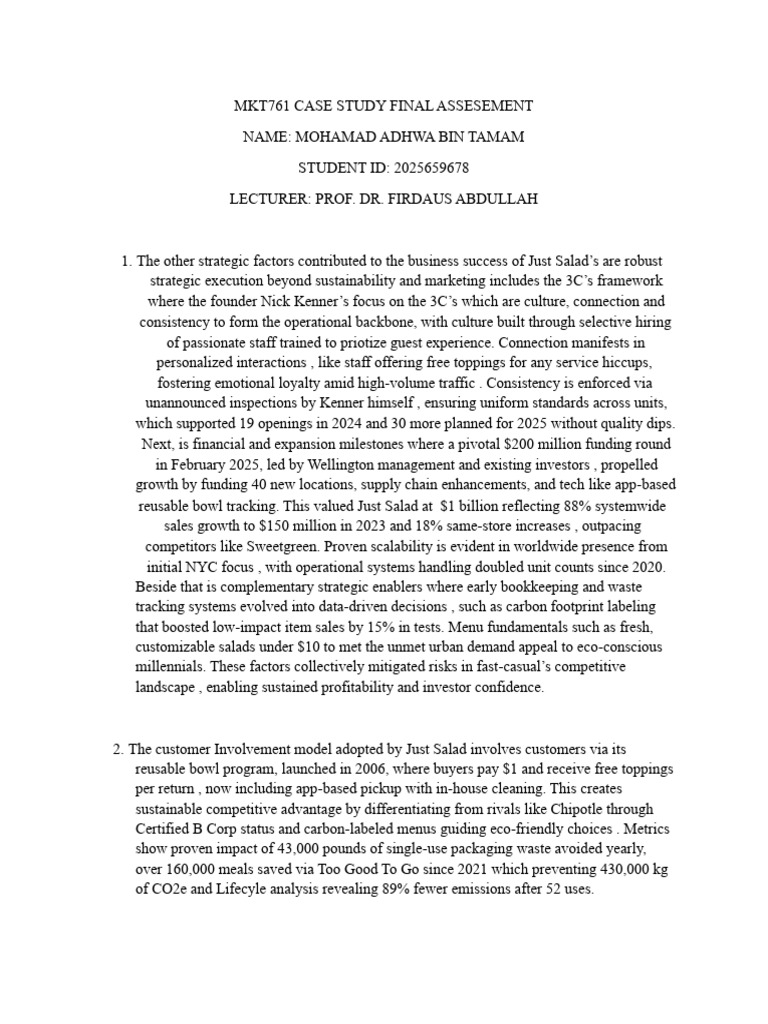 MKT761 CASE STUDY FINAL ASSESEMENT MOHD ADHWA (2025659678) | PDF ...