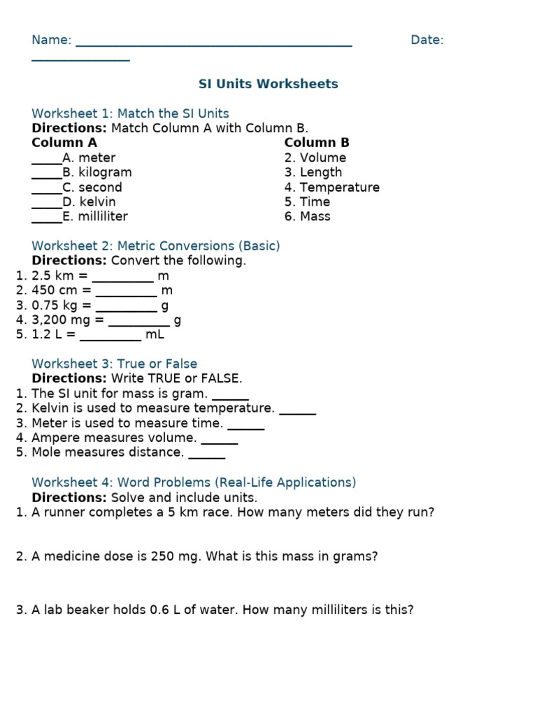 Si Units Worksheets – High School | PDF | Fahrenheit | International ...