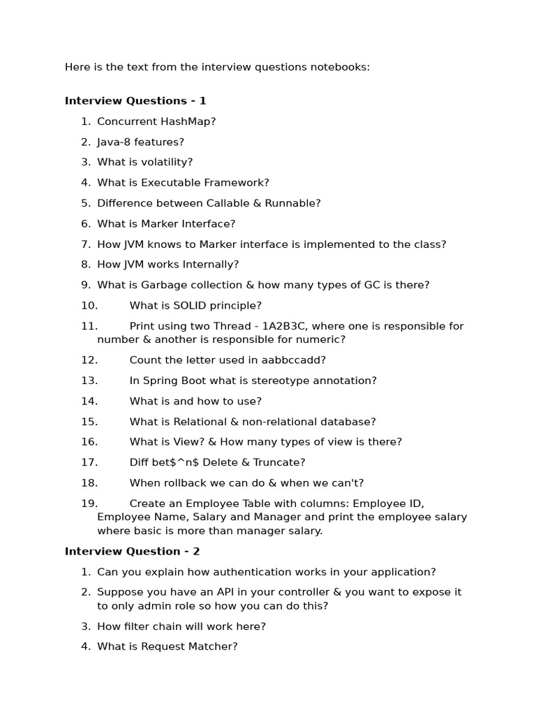Here is the Text From the Interview Questions Notebooks | PDF | Thread ...
