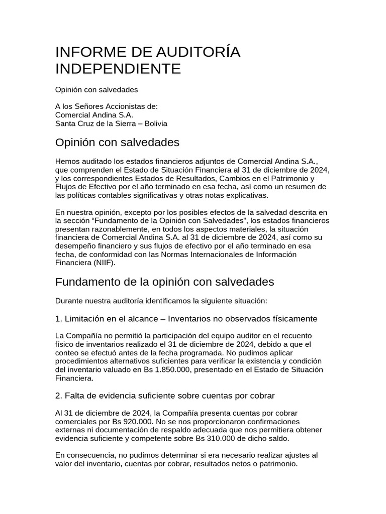 Modelos de Informe de Auditoria | PDF | Auditoría | Estado financiero