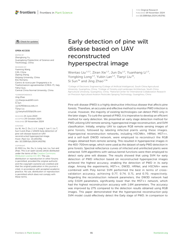 Early detection of pine wilt disease based on UAV reconstructed ...