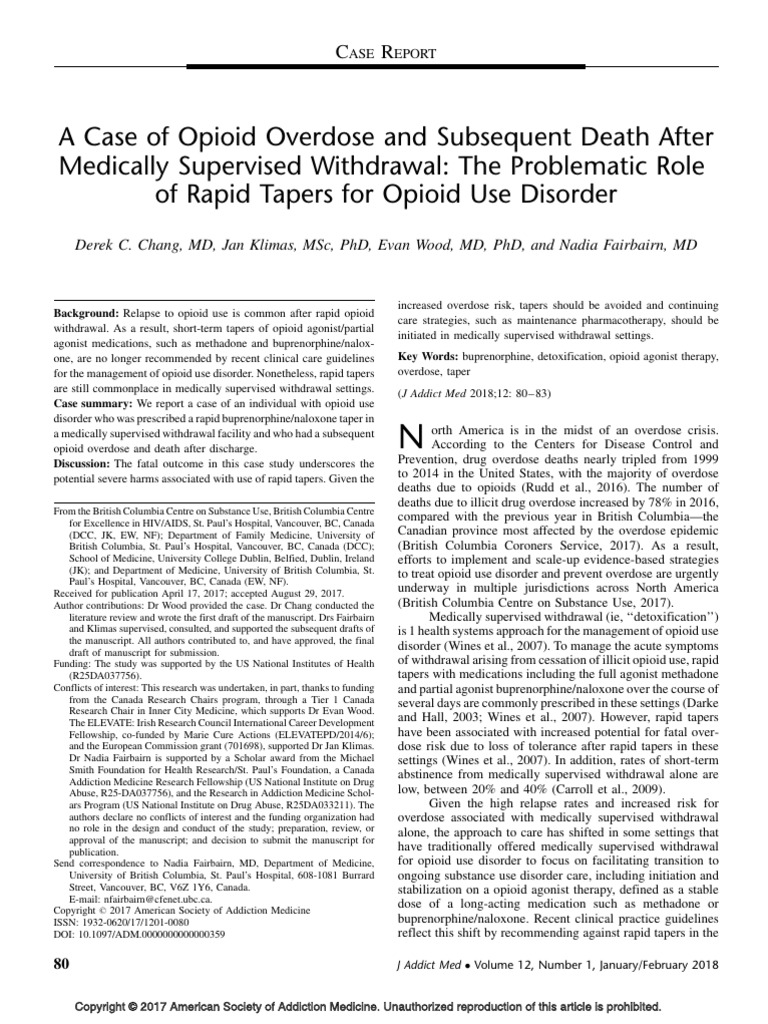 JAM a Case of Opioid Overdose and Subsequent Death After Medically ...