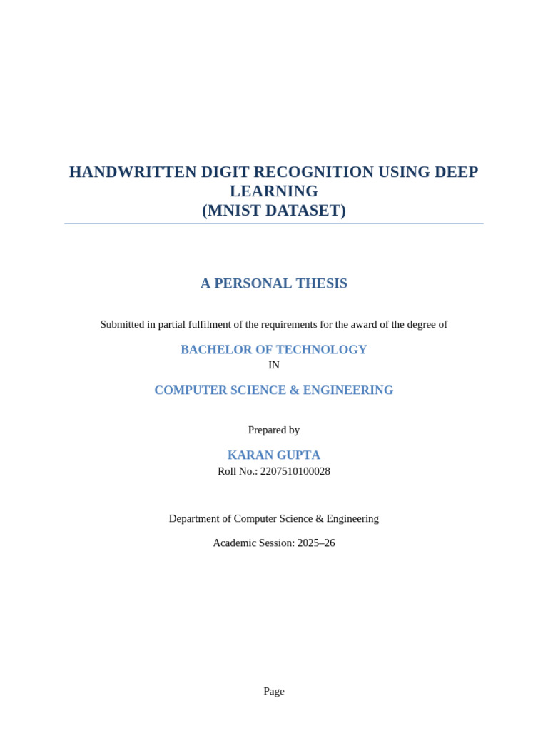 Personal Thesis Handwritten Digit Recognition | PDF | Deep Learning ...