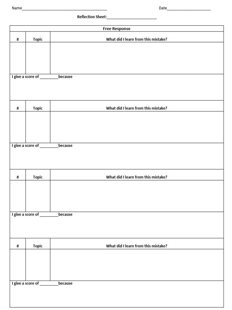 Reflection Chart_Free Response | PDF