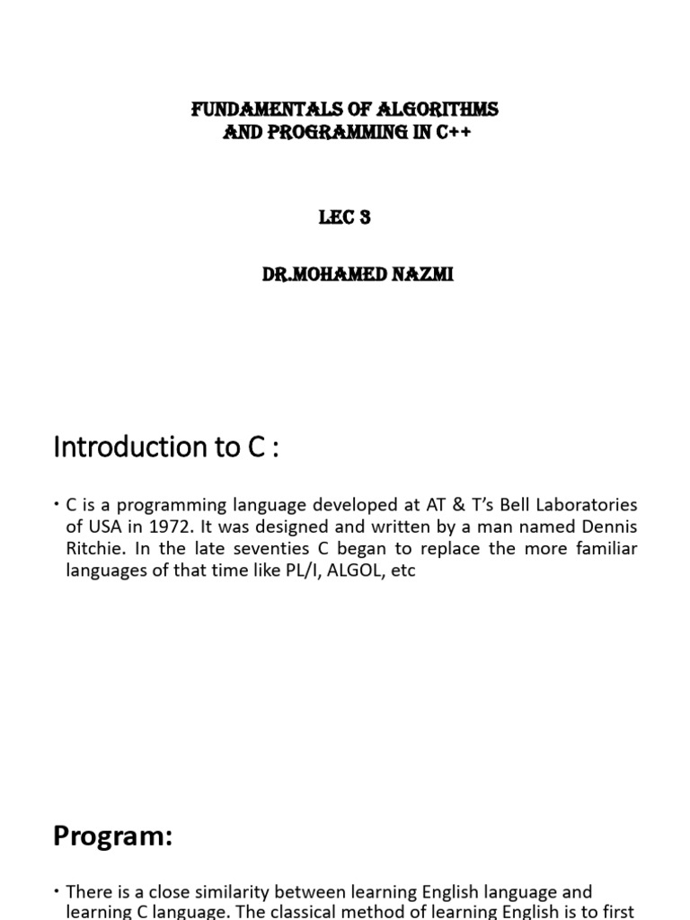 Lec 3 Introduction to C (1) | PDF | Computer Program | Programming
