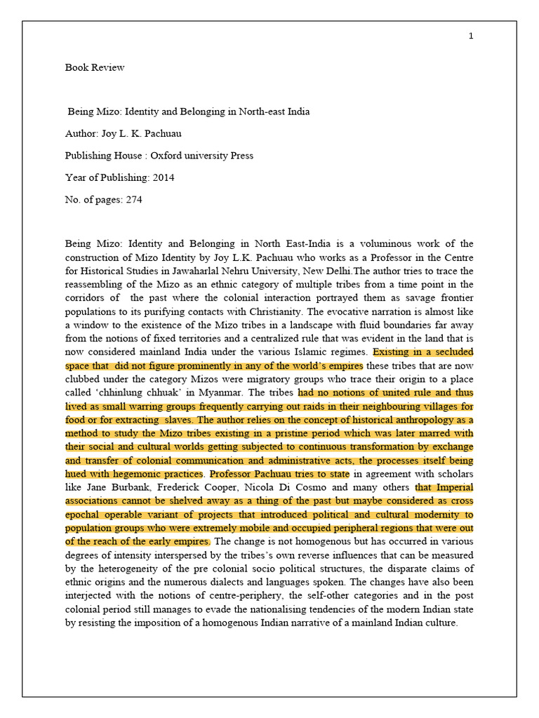 Being Mizo Identity and Belonging in Nor | PDF