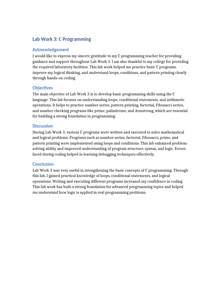 Lab Work 3 C Programming | PDF