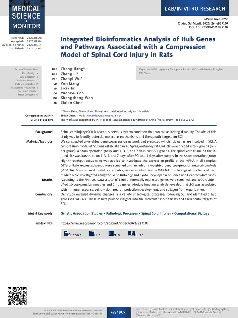 Integrated Bioinformatics Analysis of Hub Genes An | PDF | Spinal Cord ...