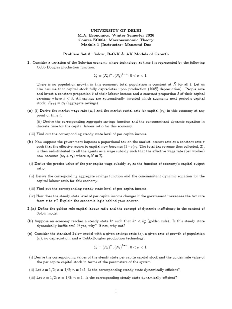 EC 004 - Topic 3 - Problem Set 3-2026 | PDF | Production Function ...