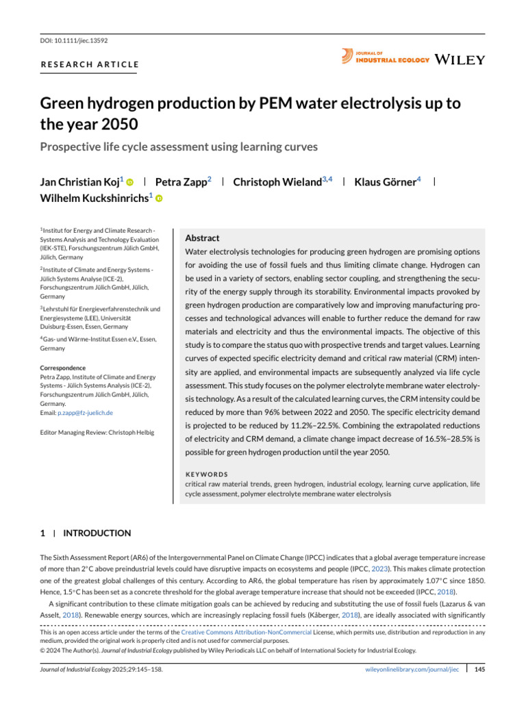 {article}Green hydrogen production by PEM water electrolysis up to the ...