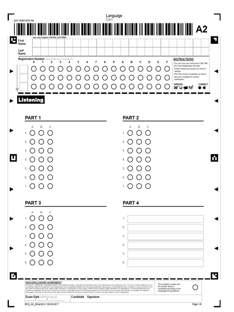 A2 IESOL Written Answer Sheet | PDF | Non Disclosure Agreement ...