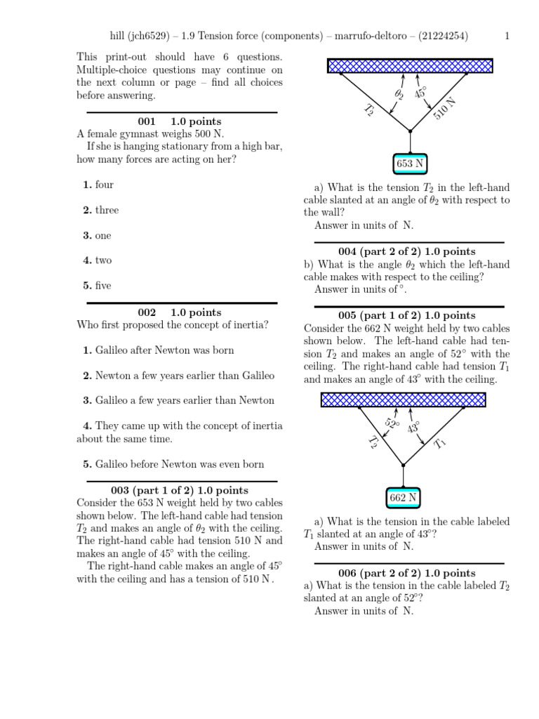 1.9 Tension force (components)-problems! | PDF | Physics | Chess Theory