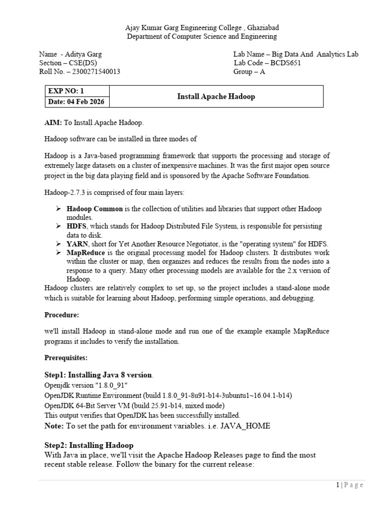 BDA Exp 1-5 Aditya (1) | PDF | Apache Hadoop | Map Reduce
