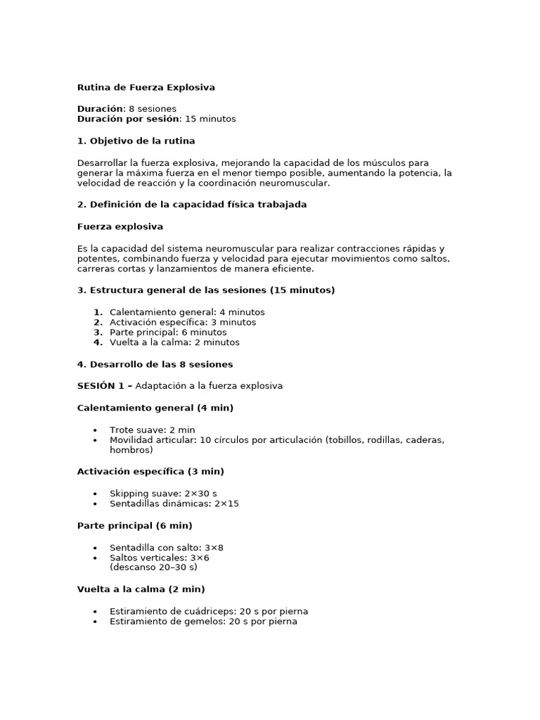 Rutina de Fuerza Explosiva | PDF