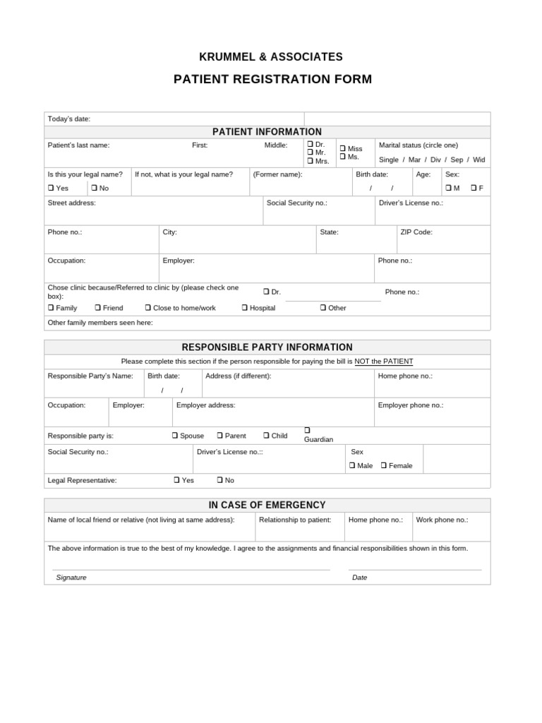 Patient Registration Form Sample | PDF