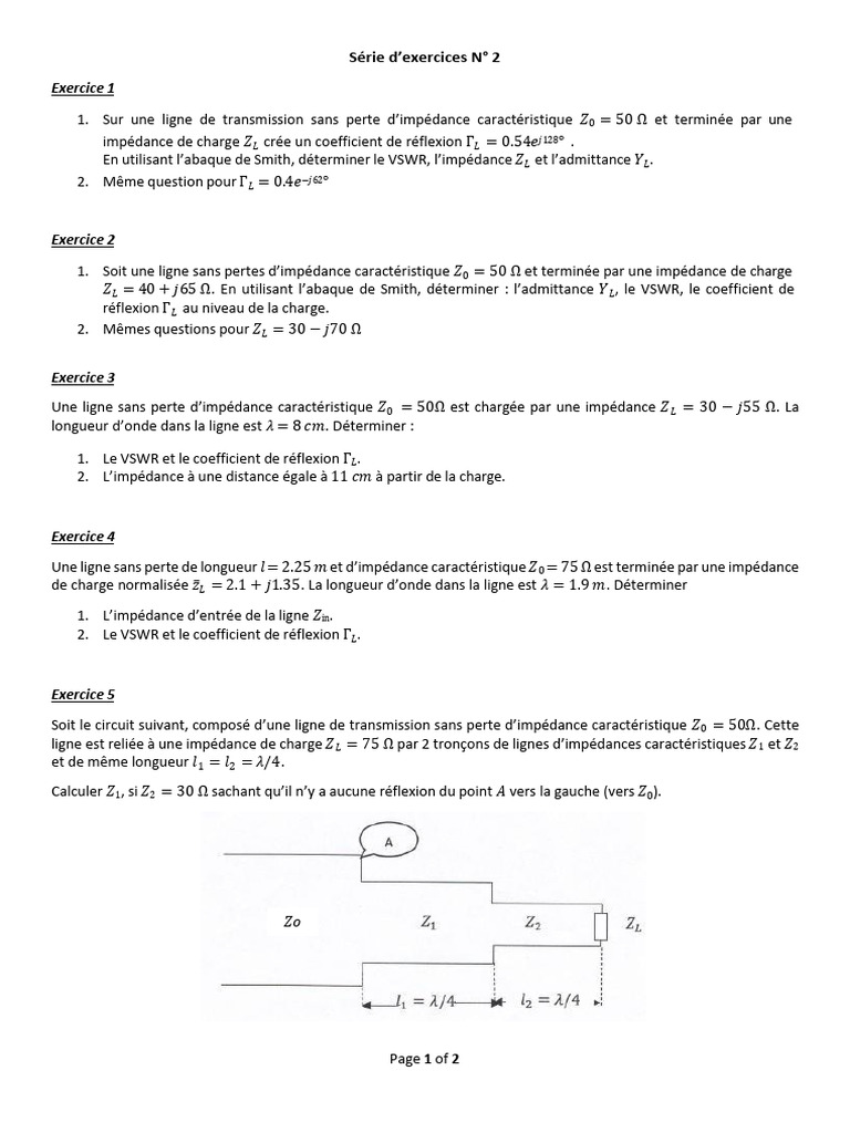 Série TD N2 | PDF | Ligne de transmission | Impédance (électricité)