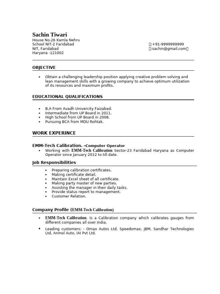 Computer Operator Resume CV Templates 20 | PDF