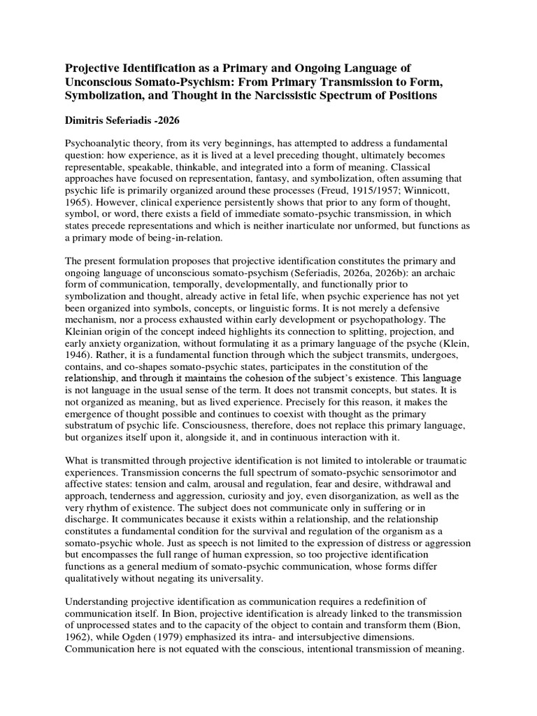 Projective Identification as the First L | PDF | Psychoanalysis ...