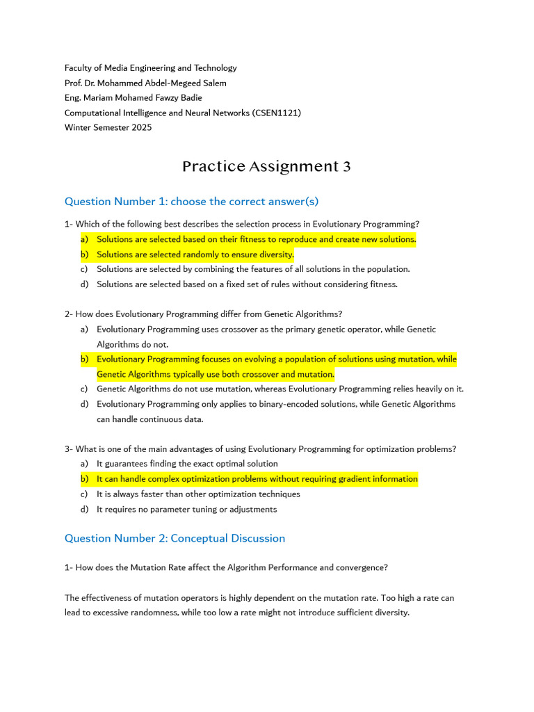 Practice Assignment 3 Solution | PDF | Genetic Algorithm | Mutation
