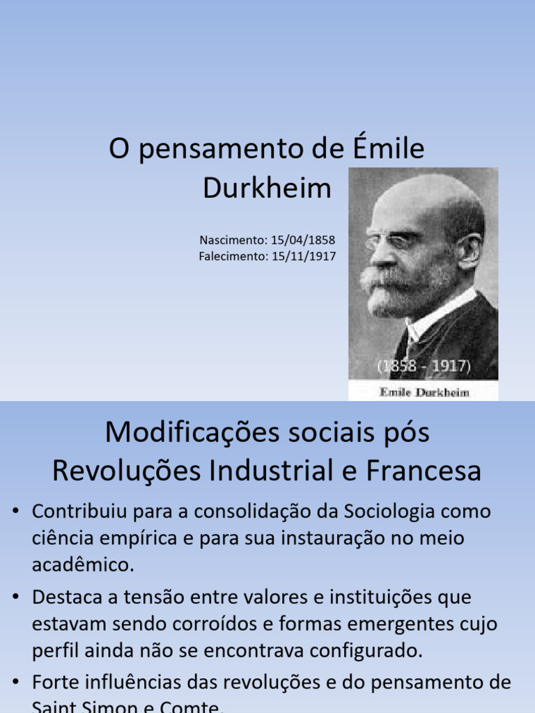 O Pensamento de Émile Durkheim - Enf e Far | PDF | Sociologia | Émile ...