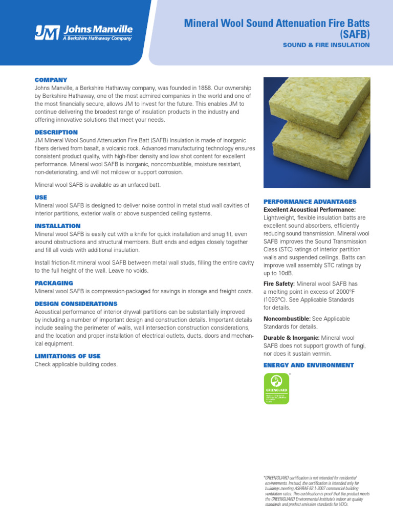Lana de roca MinWool-SAFB-Data-Sheet | PDF | Wall | Wool