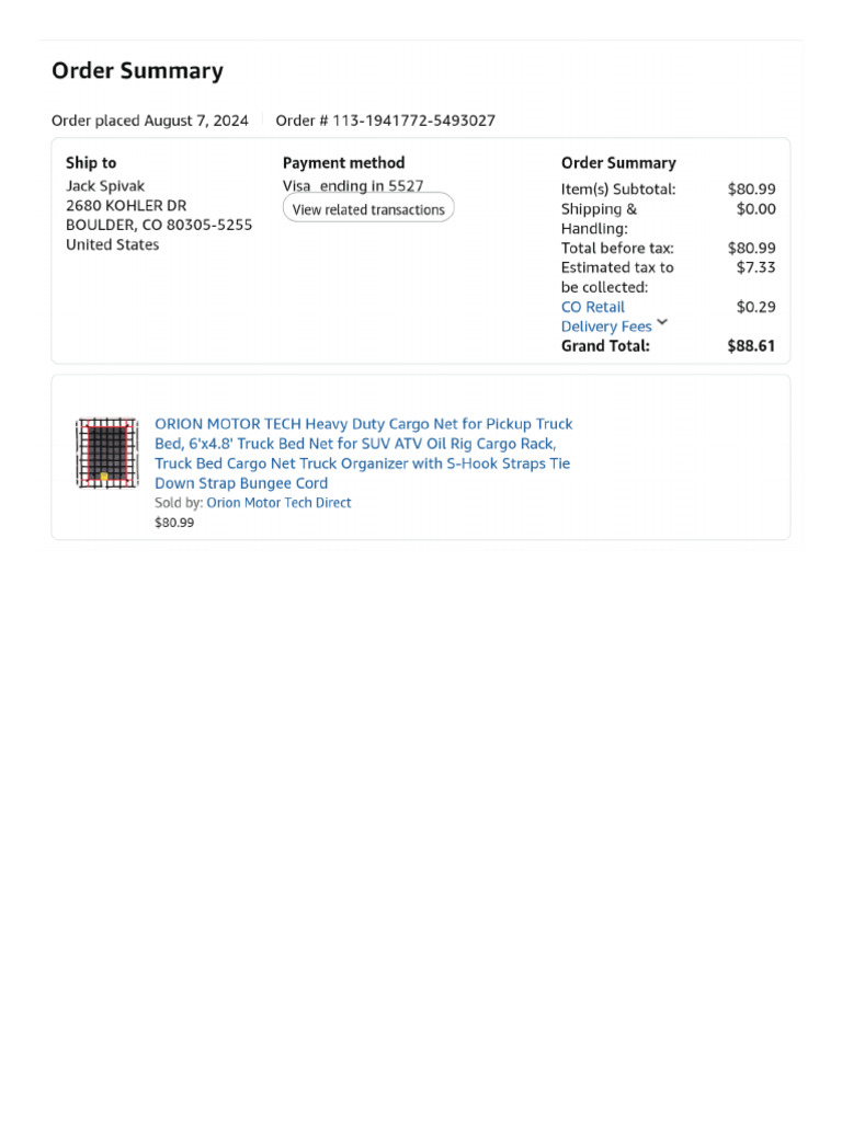 Amazon Cargo Net Order | PDF