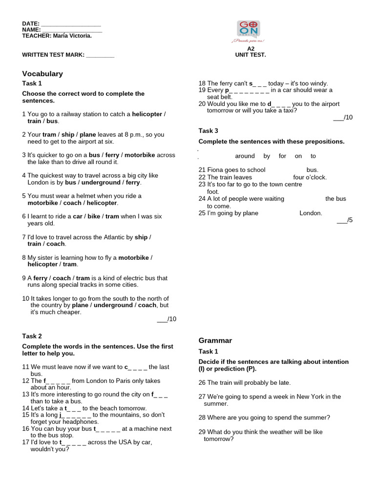Unit Test A2 (1) | PDF
