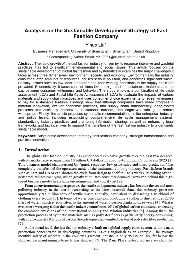 Analysis on the Sustainable Development Strategy o | PDF | Clothing ...
